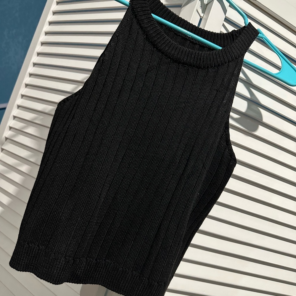 Black Ribbed Knit Sleeveless Top